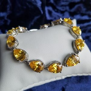 Swarovski Elements 925 Sterling Silver Yellow Citrine Teardrop Tennis Bracelet
